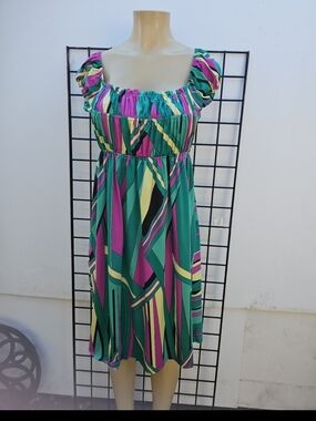 J.Elizabeth Teal, Pink & Yellow Striped Summer Dress